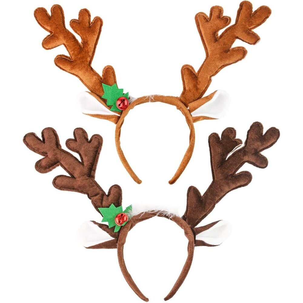 Reindeer Antlers Headband, 2PCS Deer Antlers with Bells Cute Christmas Reindeer